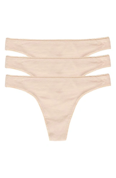 On Gossamer Cabana Cotton Blend Hip-g Thongs, Set Of 3 In Neutral