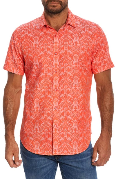 Shop Robert Graham Highland Short Sleeve Button-up Shirt In Coral