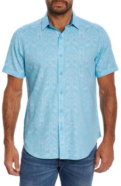 Shop Robert Graham Highland Short Sleeve Button-up Shirt In Seafoam