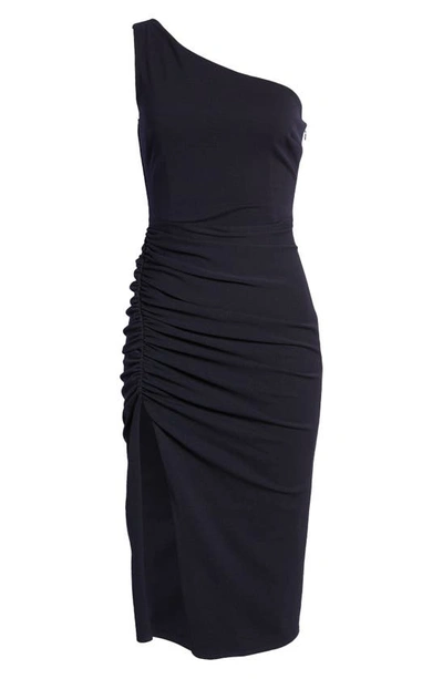 Shop Katie May New Age Ruched One Shoulder Body-con Cocktail Dress In Navy