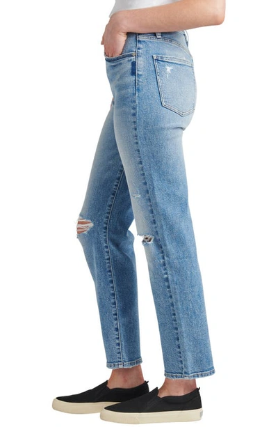 Shop Silver Jeans Co. Borebank Ripped High Waist Slim Straight Leg Jeans In Indigo