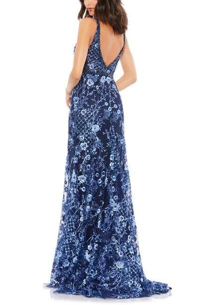 Shop Mac Duggal Floral Sequin & Embroidered Tulle Trumpet Gown In Twilight