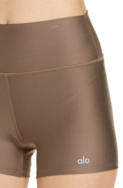 Shop Alo Yoga Airlift High Waist Shorts In Hot Cocoa