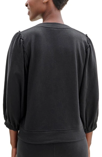 Shop Splendid Bubble Sleeve Cotton Blend Sweatshirt In Black