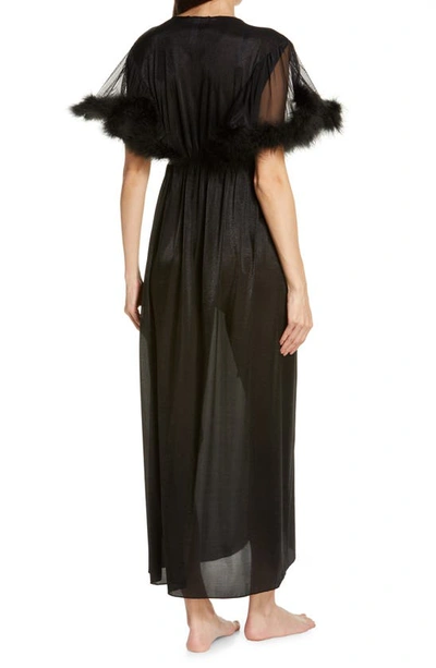 Coquette Feather Trim Robe In Black