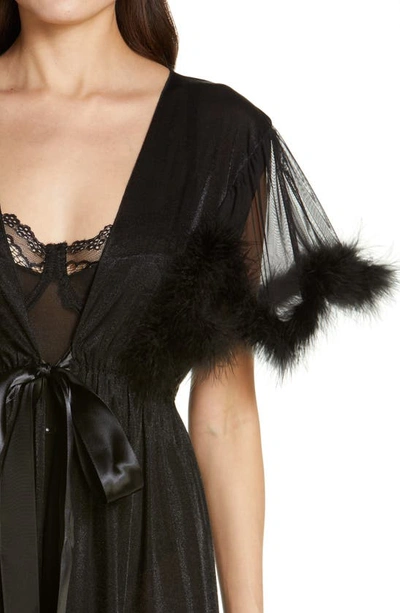 Coquette Feather Trim Robe In Black