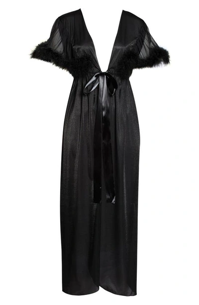 Coquette Feather Trim Robe In Black