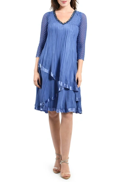Komarov Layered Chiffon Dress In Fregatta Blue