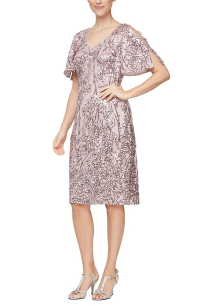 Shop Alex Evenings Slit Sleeve Sequin Cocktail Sheath Dress In Blush