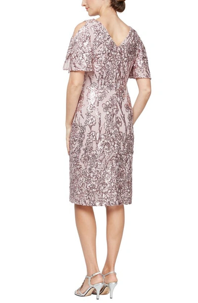 Alex Evenings Slit Sleeve Sequin Cocktail Dress In Blush