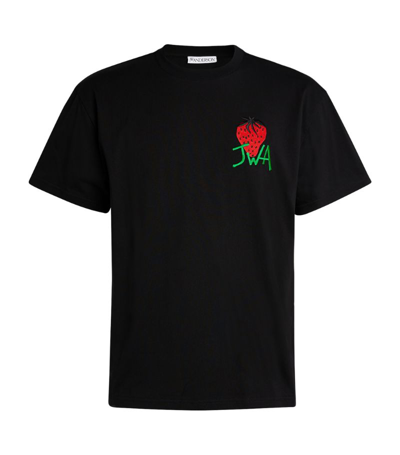Shop Jw Anderson Embroidered Strawberry Logo T-shirt In Black