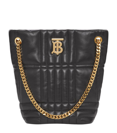 Shop Burberry Small Leather Lola Bucket Bag In Black