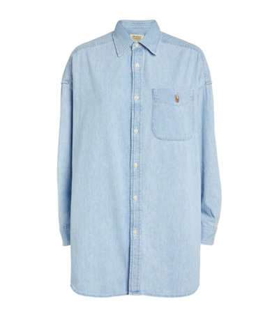 Polo Ralph Lauren Oversized Logo-embroidered Denim Shirt In Blue | ModeSens