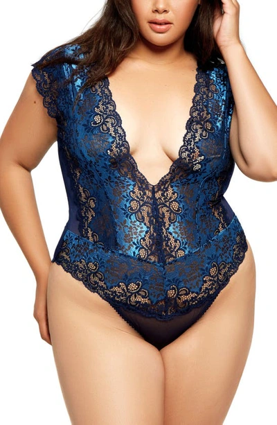 Shop Icollection Lace & Mesh Panel Teddy In Blue