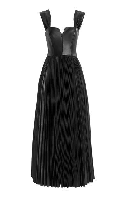 Shop Brandon Maxwell Women's Corset-detailed Leather Midi Dress In Black