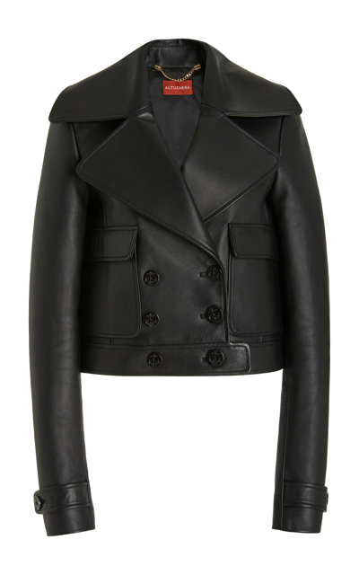 Shop Altuzarra Women's Laga Double-breasted Leather Coat In Black