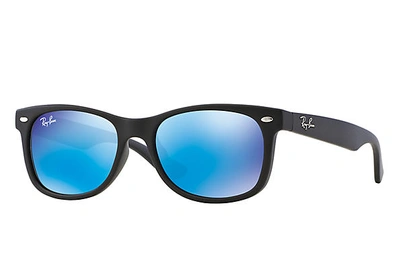 Shop Ray Ban New Wayfarer Junior Blue Mirror Square Sunglasses Rb9052s 100s5547 In Black,blue