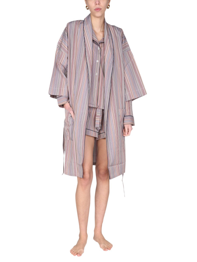 Shop Paul Smith Dressing Gown With Striped Pattern In Multicolour