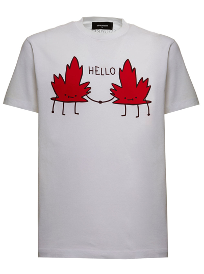 DSQUARED2 MAPLE LEAF COOL TEE IN WHITE