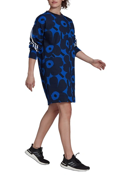 Adidas Originals X Marimekko Long Sleeve Fleece Dress In Bold Blue 
