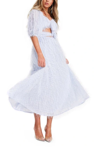 Asos Design Fluffy Cut Out Midi Dress In Dusty Blue-blues In Light Blue