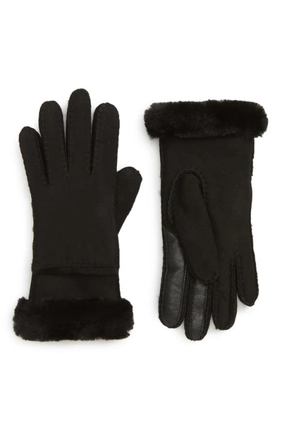 Shop Ugg Seamed Touchscreen Compatible Genuine Shearling Gloves In Black