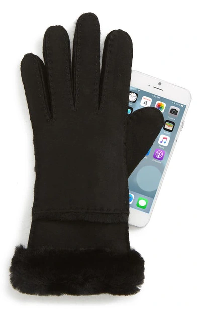Shop Ugg Seamed Touchscreen Compatible Genuine Shearling Gloves In Black