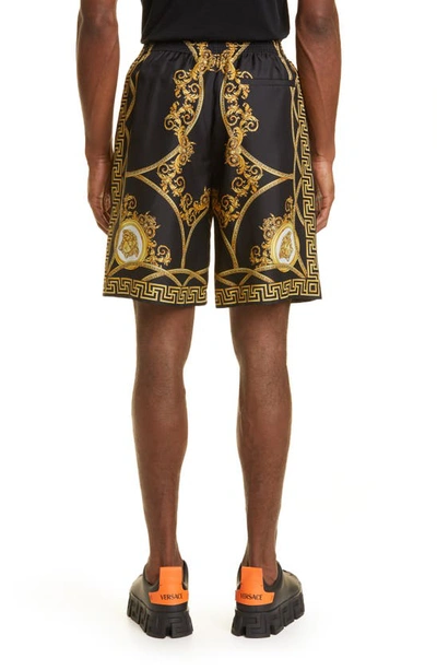 Shop Versace La Coupe Des Dieux Silk Shorts In Black Gold
