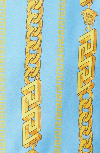 Shop Versace Chain Pinstripe Print Silk Shorts In Sky Multicolor