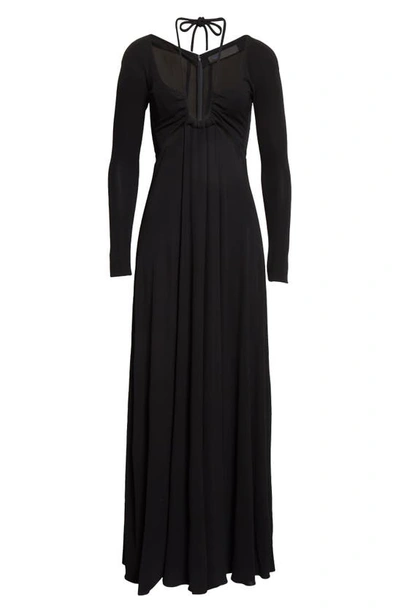 Proenza Schouler Halter Neck Long Sleeve Matte Jersey Maxi Dress In Black