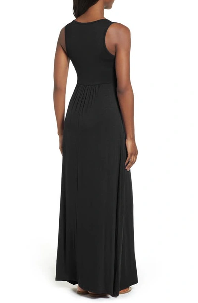 Loveappella V-neck Jersey Maxi Dress In Black