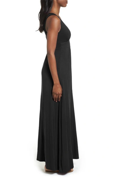 Loveappella V-neck Jersey Maxi Dress In Black