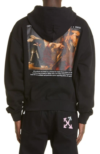 Shop Off-white Caravaggio Crowning Over Cotton Graphic Hoodie In Black White