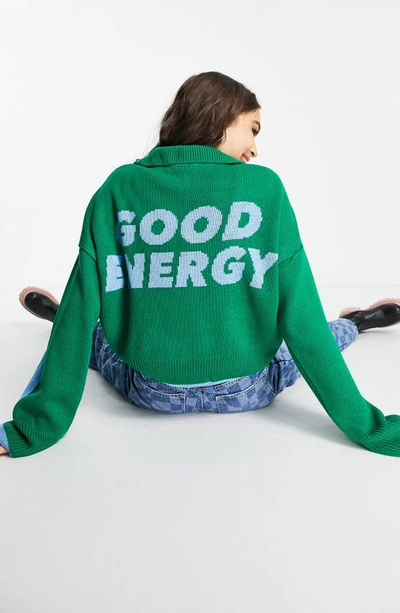 Shop Topshop Good Energy Half Zip Sweater In Mid Green
