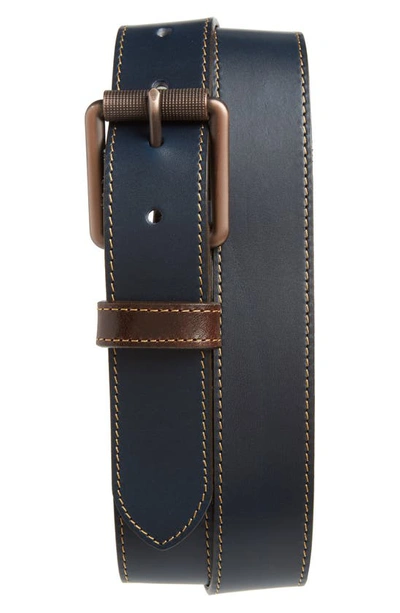 Shop Johnston & Murphy Contrast Stitch Calfskin Belt In Navy