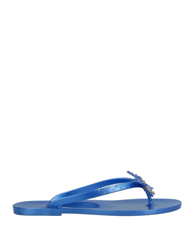 Shop Menghi Mènghi Woman Toe Strap Sandals Bright Blue Size 8 Rubber, Swarovski