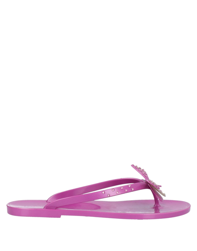 Shop Menghi Mènghi Woman Toe Strap Sandals Purple Size 8 Rubber, Swarovski