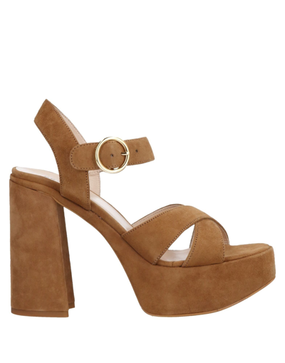 Shop Brawn's Woman Sandals Camel Size 8 Soft Leather In Beige