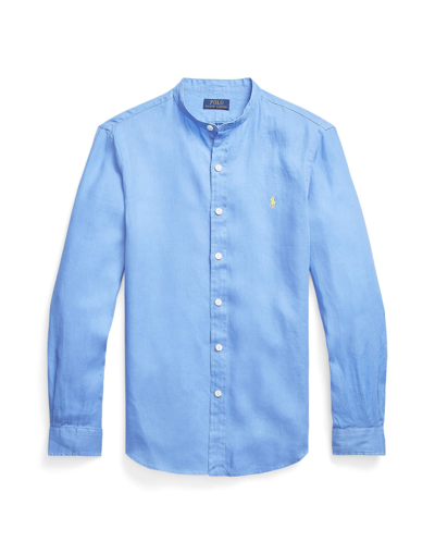 Shop Polo Ralph Lauren Lined Long Sleeve Shirt Man Shirt Azure Size M Linen In Blue
