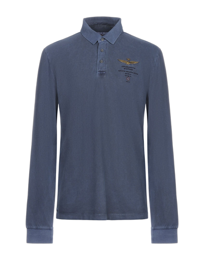 Shop Aeronautica Militare Man Polo Shirt Slate Blue Size S Cotton