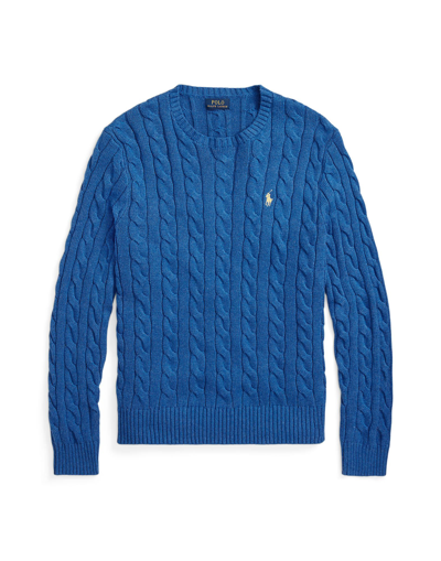 Shop Polo Ralph Lauren Cable-knit Cotton Sweater Man Sweater Bright Blue Size Xxl Cotton