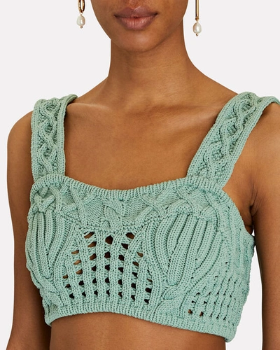 Shop Aknvas Jodie Cable Knit Crop Top In Green-lt