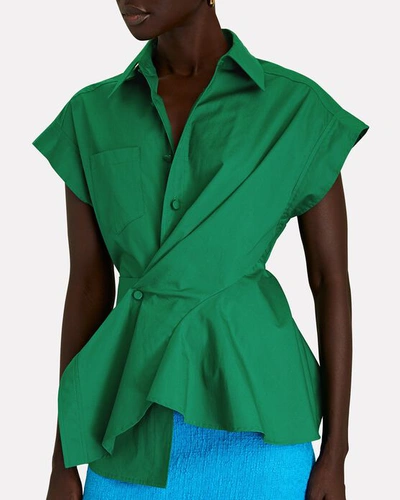 Shop Aknvas Stella Twist-front Poplin Top In Green