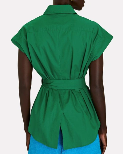 Shop Aknvas Stella Twist-front Poplin Top In Green