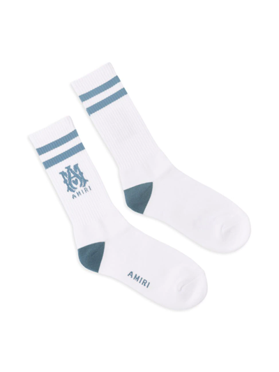 Shop Amiri Striped Mid-length Socks In Blue