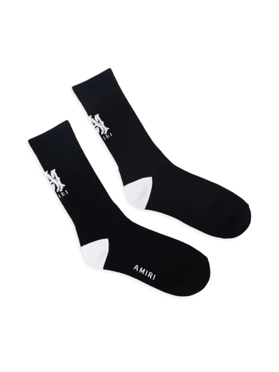 Shop Amiri Men's Logo Mid-length Socks In Black