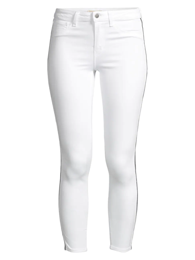 Shop L Agence Women's Margot High Rise Striped Skinny Jeans In White