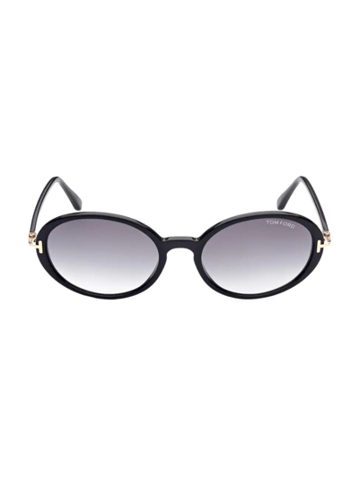 Shop Tom Ford Raquel 56mm Oval Sunglasses In Shiny Black Gradient Smoke Lenses