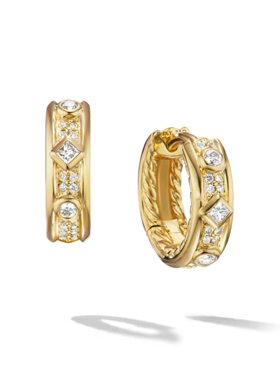 Shop David Yurman Women's Modern Renaissance Huggie Earrings In 18k Yellow Gold With Full Pavé Diamonds