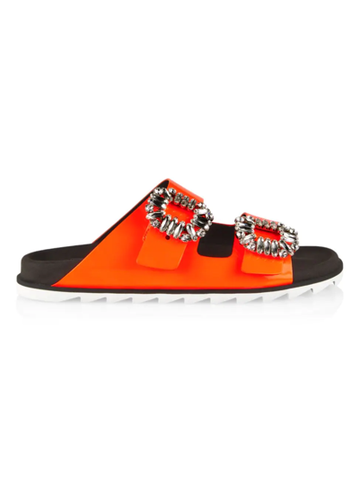 Roger Vivier Orange Slidy Viv' Sandals With Strass Buckle | ModeSens